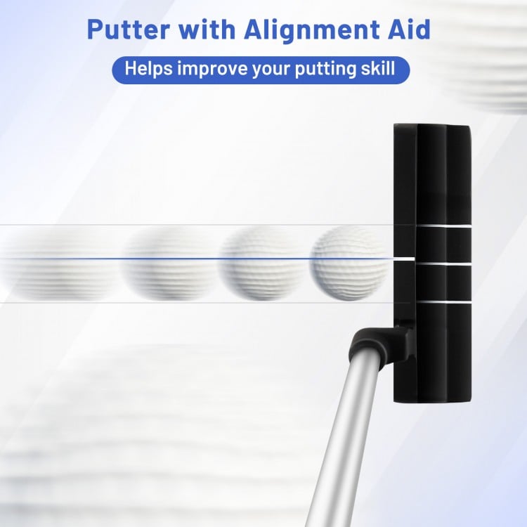 Putter with alignment aid designed for improved accuracy, featuring a durable steel shaft and anti-slip handgrips.