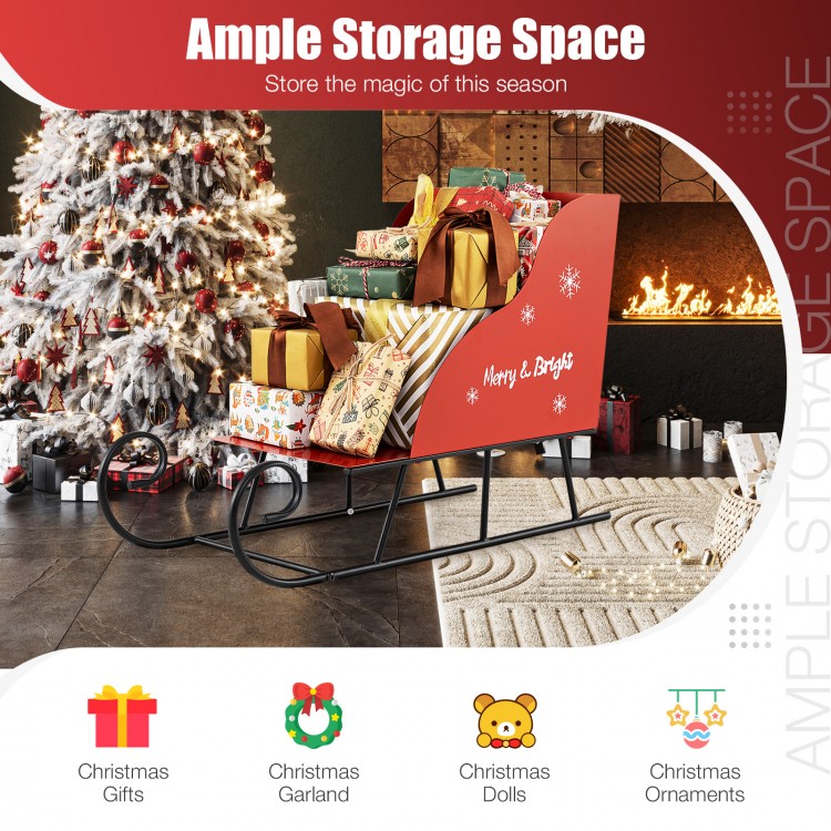 Metal Christmas Santa sleigh basket filled with gifts, perfect for festive storage and holiday decoration.