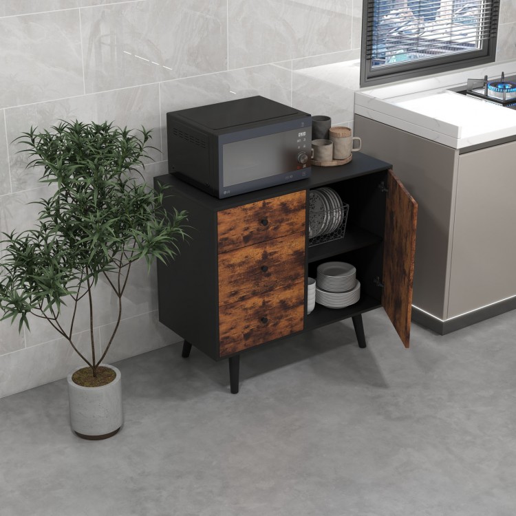 Mid-century wood storage cabinet featuring 3 drawers and a 2-tier door cabinet, ideal for organizing daily necessities.