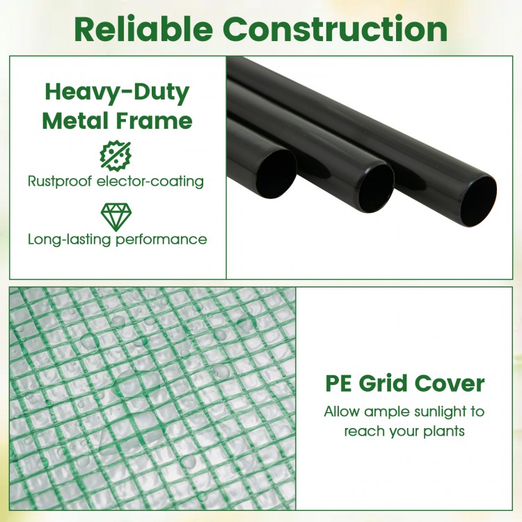 Close-up of the heavy-duty metal frame of the Mini Greenhouse with rustproof coating for durability and stability.
