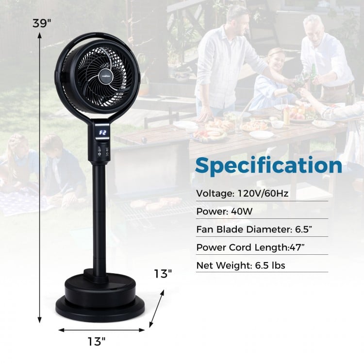 Misting pedestal fan with 90° auto oscillation, 8 speeds, and a 15-hour runtime for versatile indoor and outdoor.