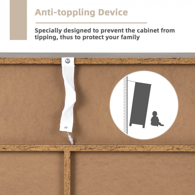 Anti-toppling device for the Mid-century Wooden Storage Cabinet, ensuring stability and safety for your family.