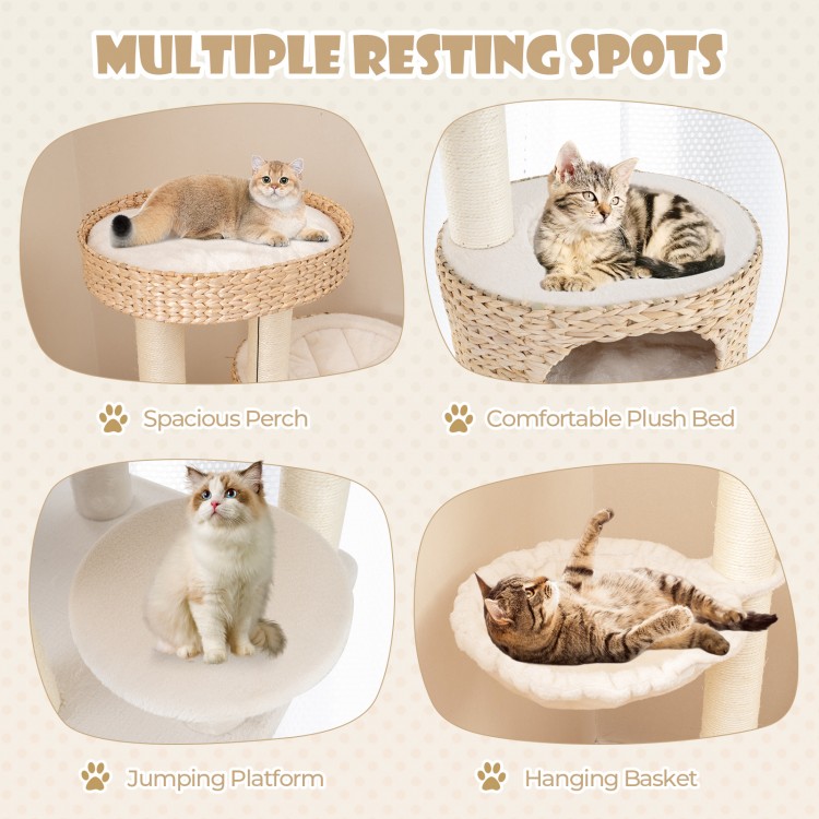 Spacious perch and comfortable plush bed on a modern cat tree for indoor cats, perfect for relaxation and play.