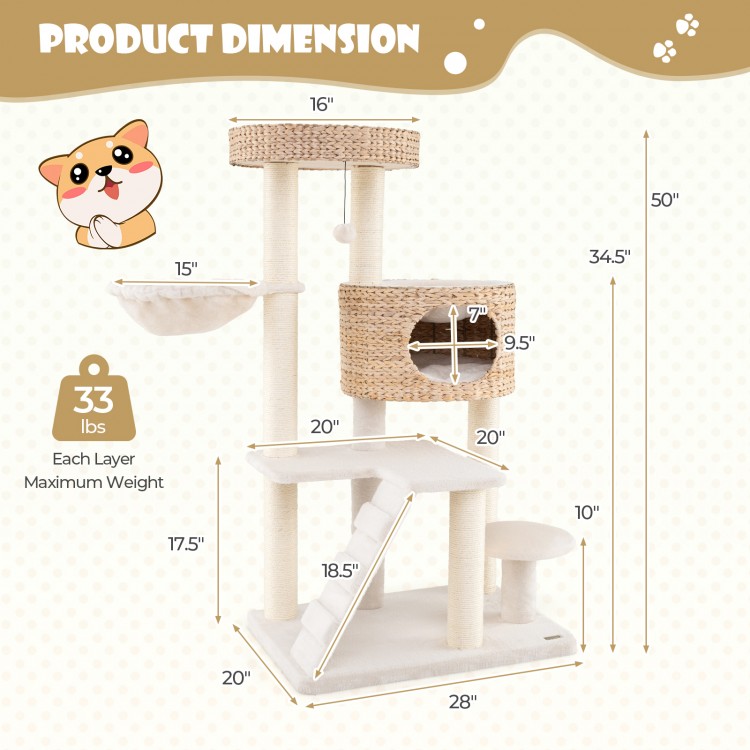 Dimensions of the Modern Cat Tree featuring a spacious perch, condo, and scratching posts for indoor cats.