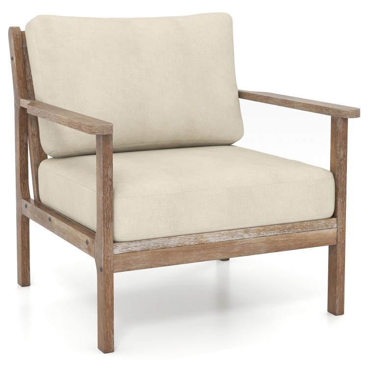 Modern accent chair with solid rubber wood armrests and removable thick cushion, perfect for living room or study.