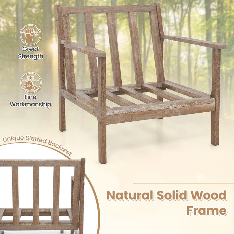 Modern accent chair featuring a natural solid wood frame and unique slatted backrest, ideal for living room relaxation.
