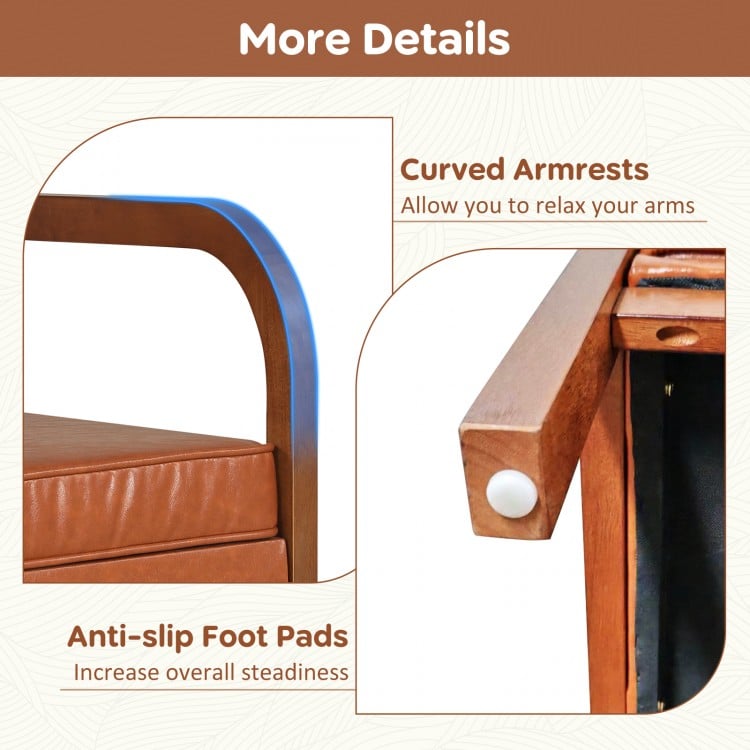 Curved armrests and anti-slip foot pads of the brown faux leather accent chair enhance comfort and stability for any.