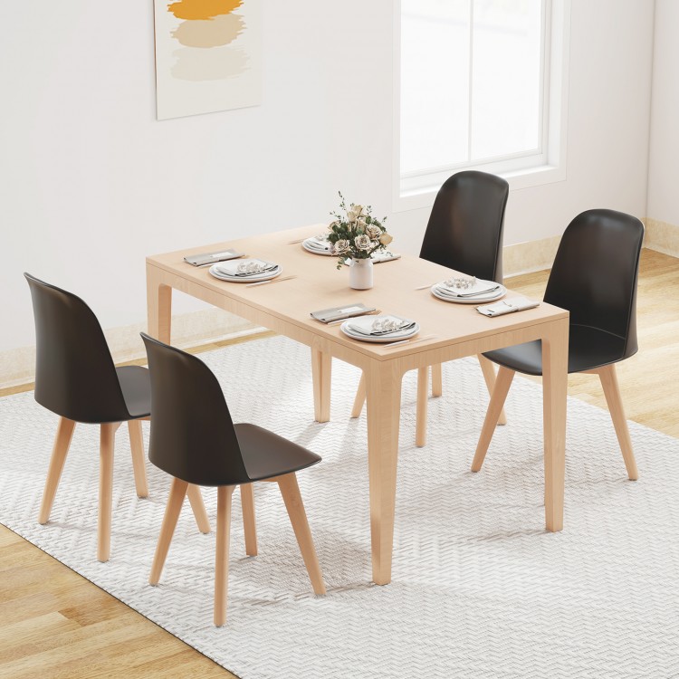 Modern dining chair set featuring black PP seats and solid beech wood legs, perfect for dining rooms or living spaces.
