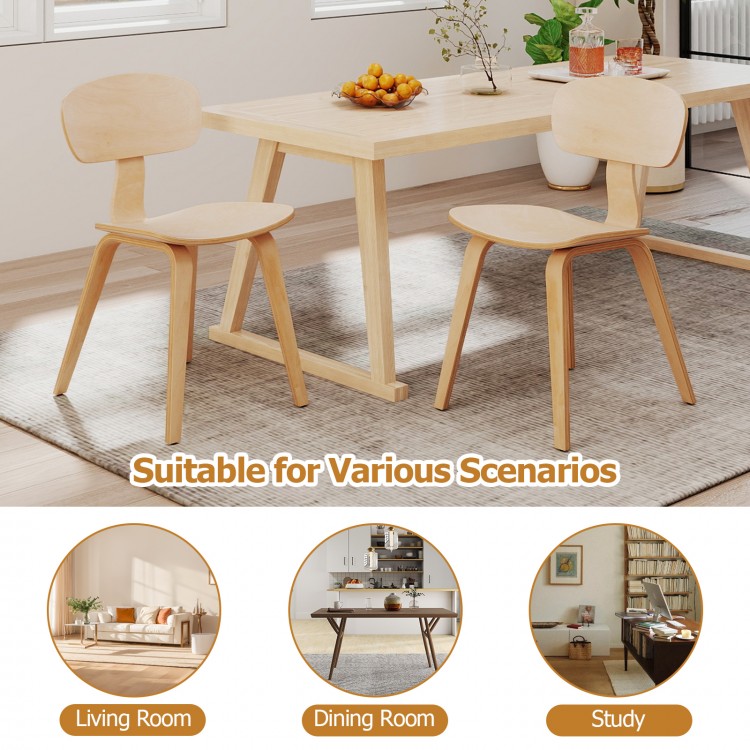 Modern dining chair set of 2 with natural rubber wood veneer, featuring ergonomic backrests for comfort in dining rooms.