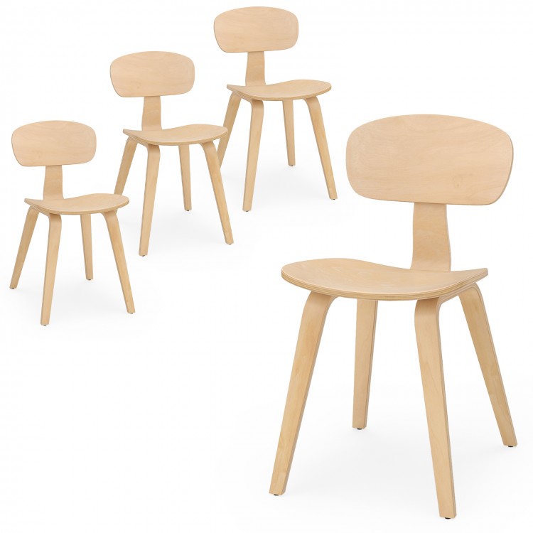 Set of 4 modern dining chairs with natural rubber wood veneer, featuring ergonomic backrests for comfort in any space.