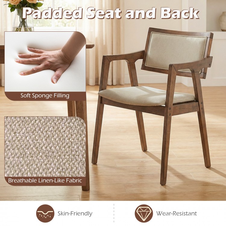 Beige upholstered dining chair set with padded seat, rubber wood frame, and ergonomic design for kitchen or dining room.