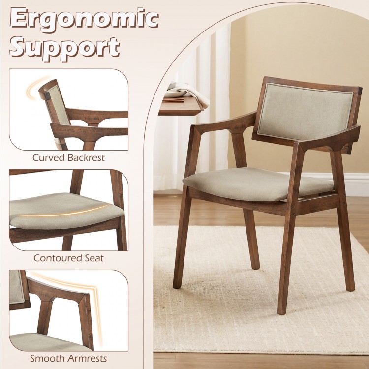 Modern dining chair with ergonomic support, rubber wood frame, and beige fabric, perfect for kitchen or dining room use.