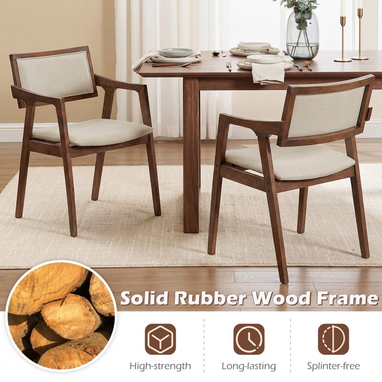 Set of 2 modern beige dining chairs with solid rubber wood frame and padded seats, perfect for kitchen or dining room.
