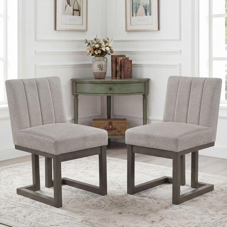 Set of 2 gray modern farmhouse dining chairs with thick padded seats and ergonomic support for comfortable dining.