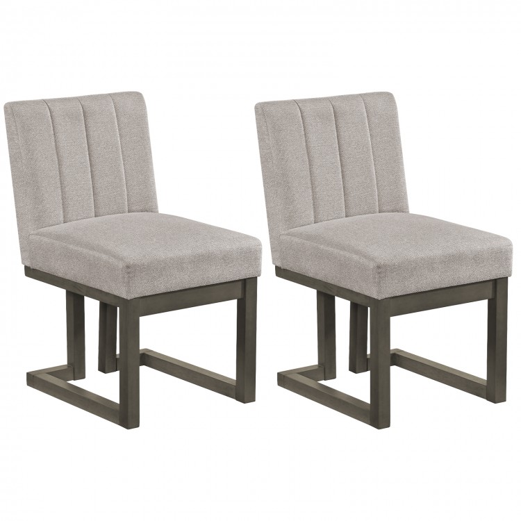 Gray modern farmhouse dining chair featuring a thick padded seat and soft polyester upholstery for enhanced comfort.