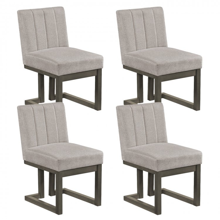 Set of 4 modern farmhouse dining chairs with gray fabric upholstery and thick padded seats for comfortable dining.