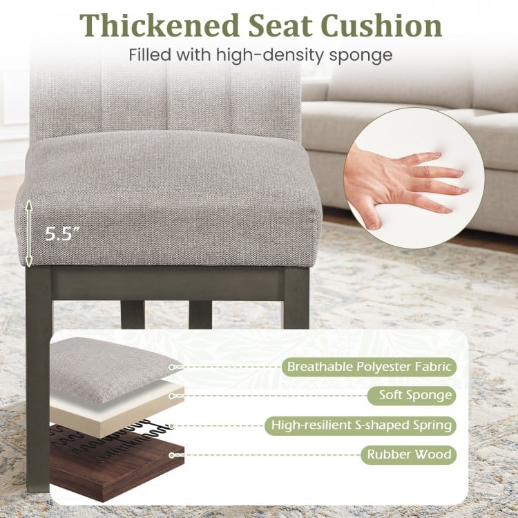 Gray dining chair with 5.5" thick padded seat, breathable polyester fabric, and rubber wood frame for ergonomic support.