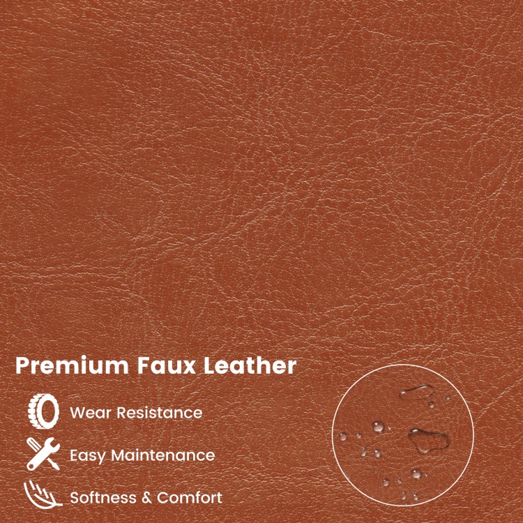 Brown premium faux leather texture showcasing wear resistance and easy maintenance for a modern loveseat sofa.