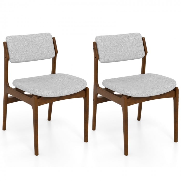 Set of 2 modern padded dining chairs with rubber wood legs, featuring grey linen fabric for comfort and style.