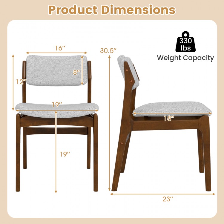 Modern padded dining chair dimensions with rubber wood legs, designed for comfort and stability, suitable for various.