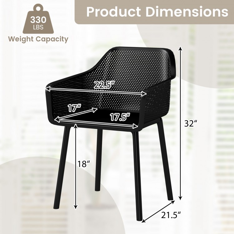 Black modern plastic dining chair with ergonomic backrest and dimensions, ideal for kitchen or dining room use.
