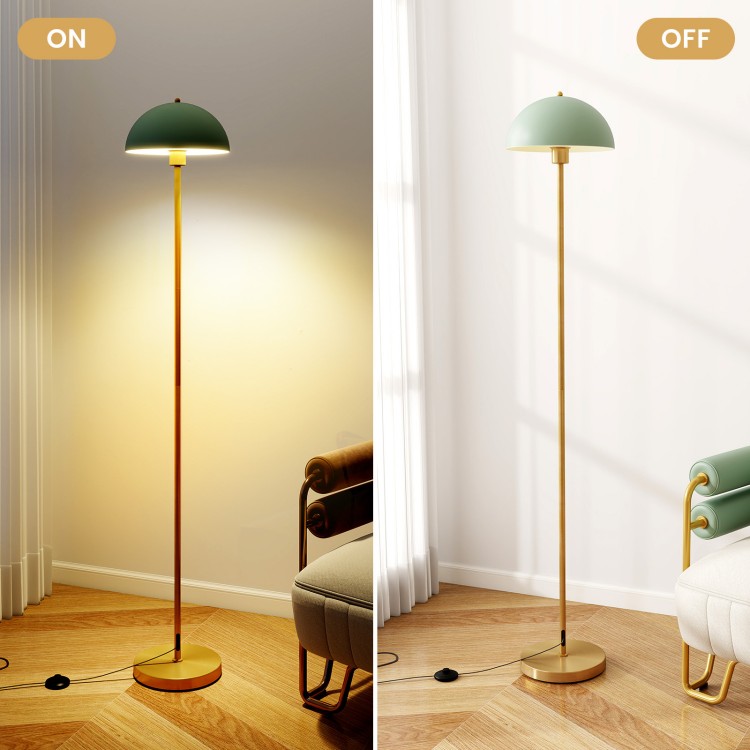Modern standing lamp in off position, showcasing a sleek gold base and mint green lampshade, perfect for stylish decor.