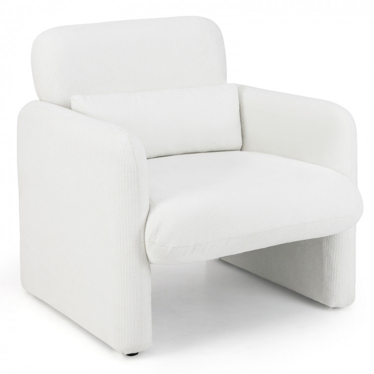 Modern upholstered chenille accent chair in white with removable lumbar pillow, perfect for living room comfort.
