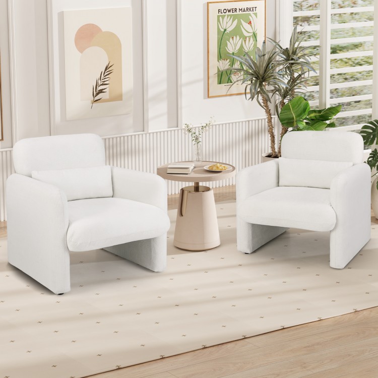 Modern upholstered chenille accent chairs in white with removable lumbar pillows, ideal for living room comfort.