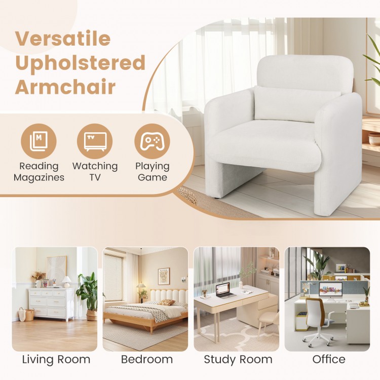 Modern upholstered chenille accent chair in white with removable lumbar pillow, ideal for living room or office use.