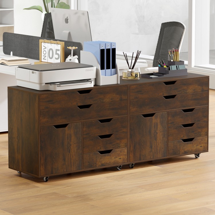 Modern vertical 5-drawer mobile chest in brown with spacious top, 5 casters, and stylish design for office or home use.