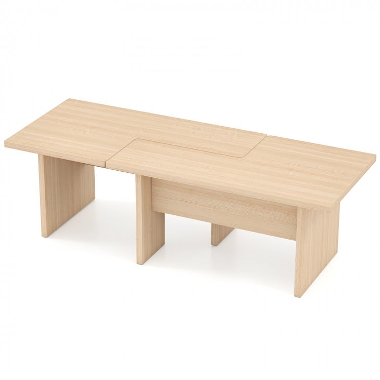 Modular coffee table set of 2 in oak, showcasing a sturdy design with a sleek finish and space-efficient L shape.