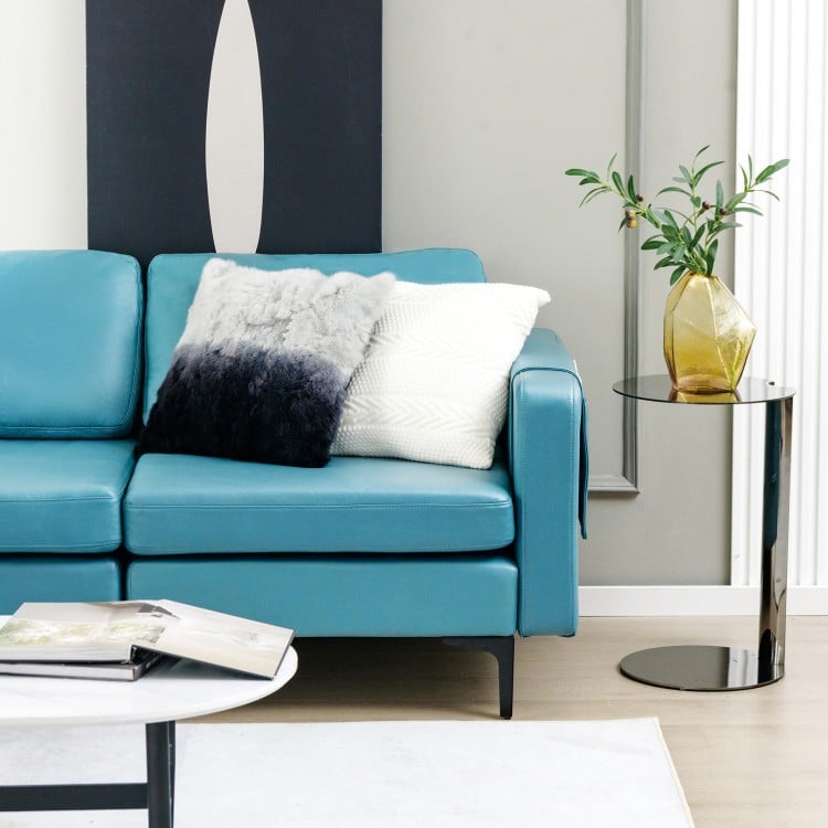 Blue modular 3-seat L-shaped sectional sofa with reversible chaise, USB ports, and plush cushions for modern living.