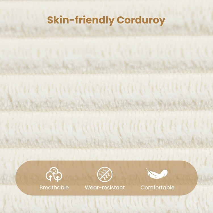 Close-up of skin-friendly corduroy fabric, showcasing its breathable, wear-resistant, and comfortable texture for the.
