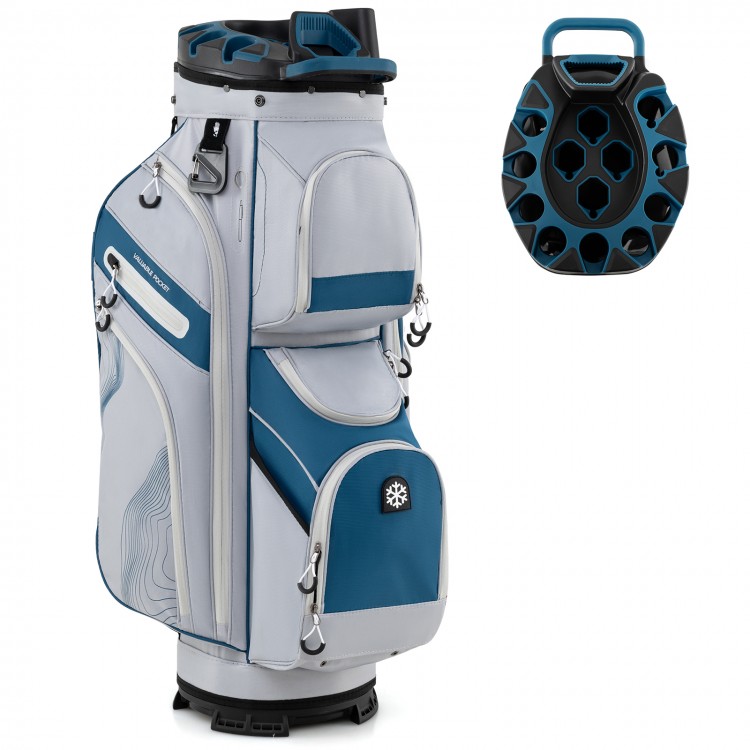 Molded Lock Top Golf Cart Bag in navy with 14 full-length dividers and 11 pockets for organized club storage.