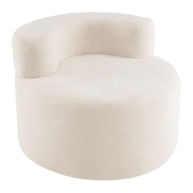Moon-shaped floor single sofa chair in beige teddy fleece, featuring a curved backrest for comfort and a non-slip.