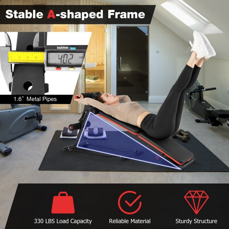 Multifunctional sit-up bench with adjustable metal frame, sturdy design, and comfortable padding for versatile workouts.