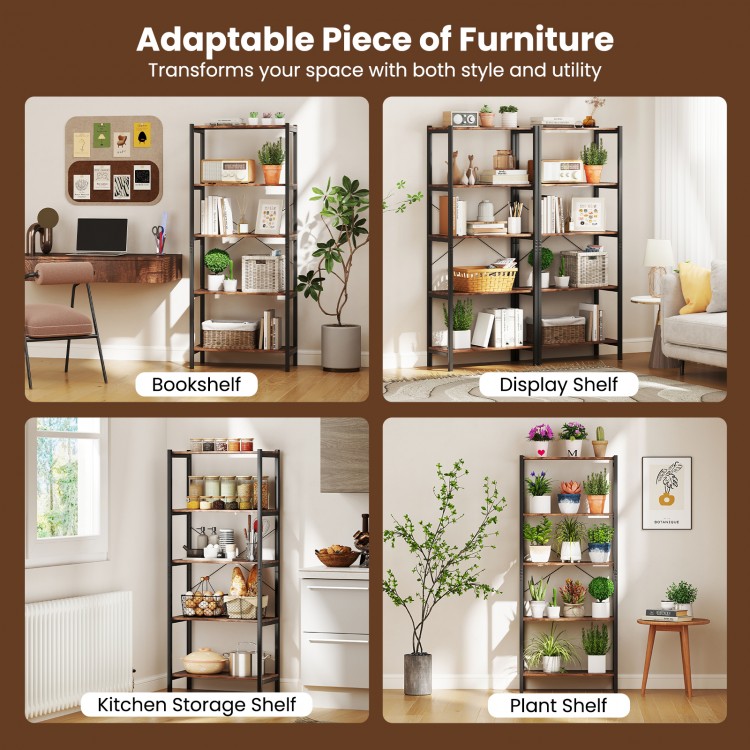 Multipurpose open bookcase in brown, featuring a robust design and practical storage for various room styles.
