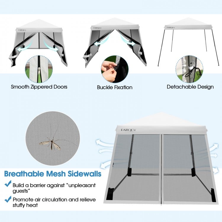 Pop up canopy with mesh sidewalls, adjustable height, and durable oxford fabric for outdoor events and protection.
