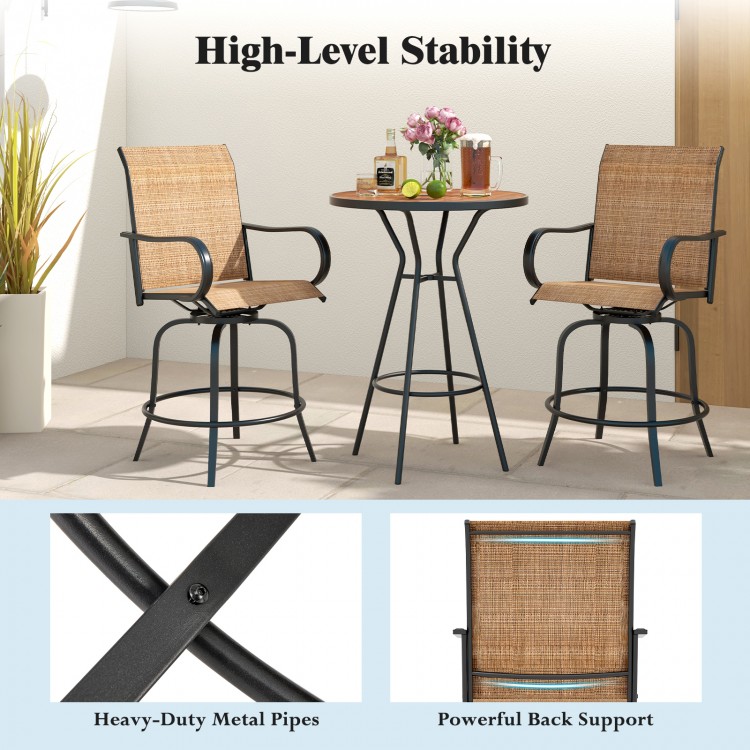 2 Pieces 360 Rotating Bar Stool Set with Armrests for Patio - Gallery View 8 of 9