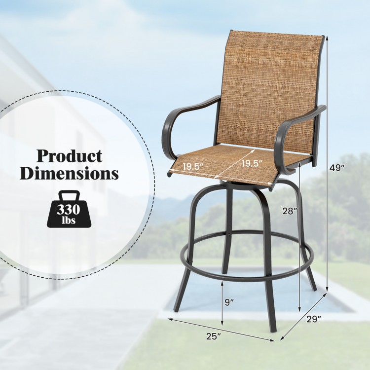 2 Pieces 360 Rotating Bar Stool Set with Armrests for Patio - Gallery View 4 of 9