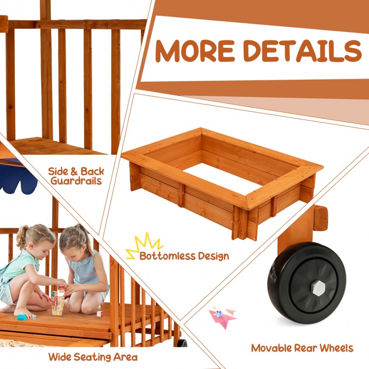 Kids Outdoor Wooden Retractable Sandbox with Cover and Built-in Wheels ...