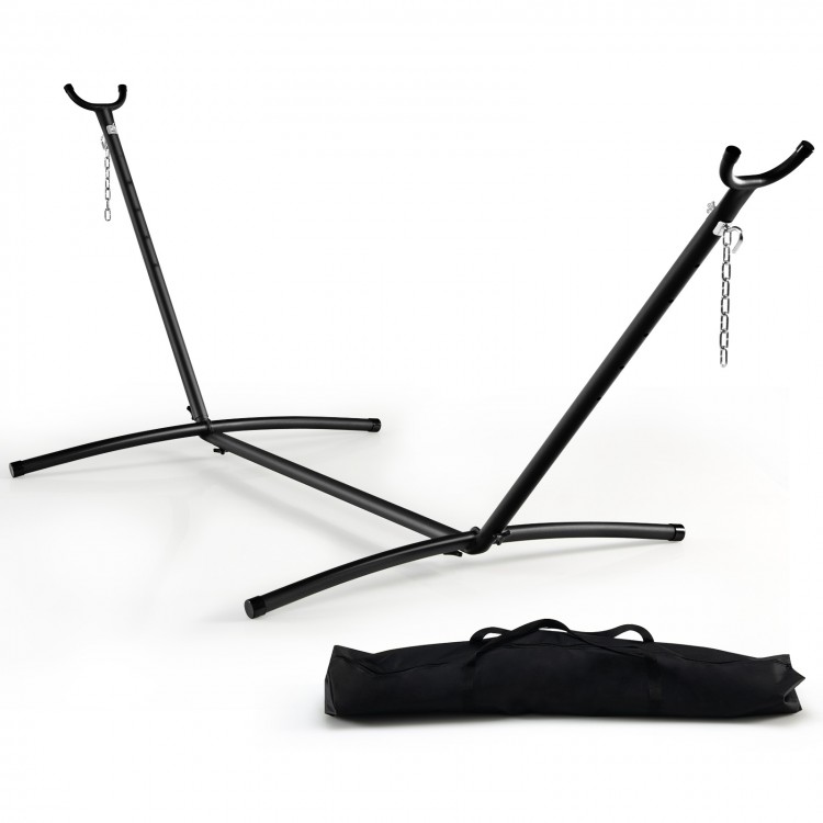 Hammock stand made of powder-coated steel, adjustable for 8ft to 10.5ft hammocks, includes carrying bag for easy.