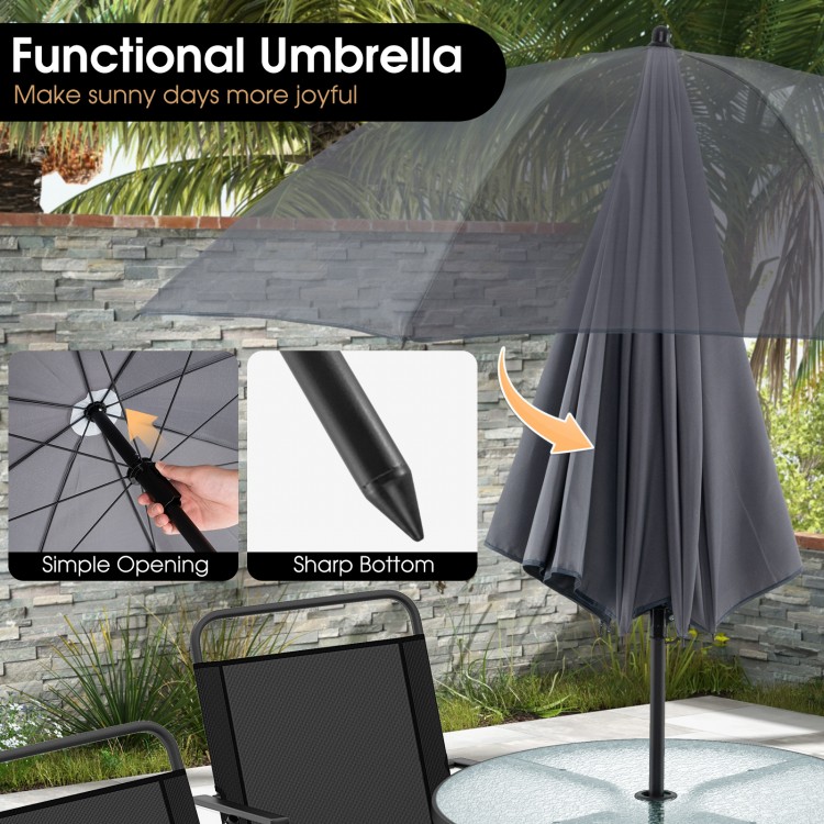 Gray 71" tilt umbrella with sharp bottom, designed for the 6-piece patio dining set, perfect for outdoor relaxation.
