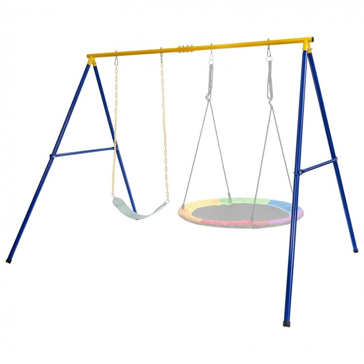 Extra-large A-frame swing stand in yellow, made of high-grade steel, supports 660 lbs, suitable for various swings.
