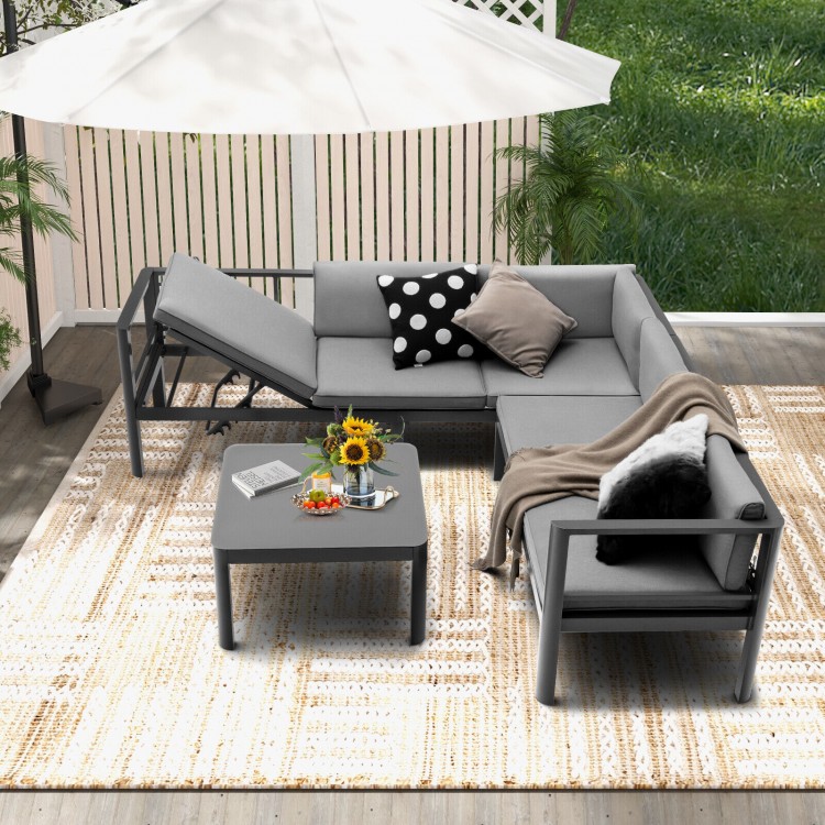 Gray 3-piece aluminum patio furniture set featuring a 6-level adjustable backrest, ideal for outdoor relaxation.