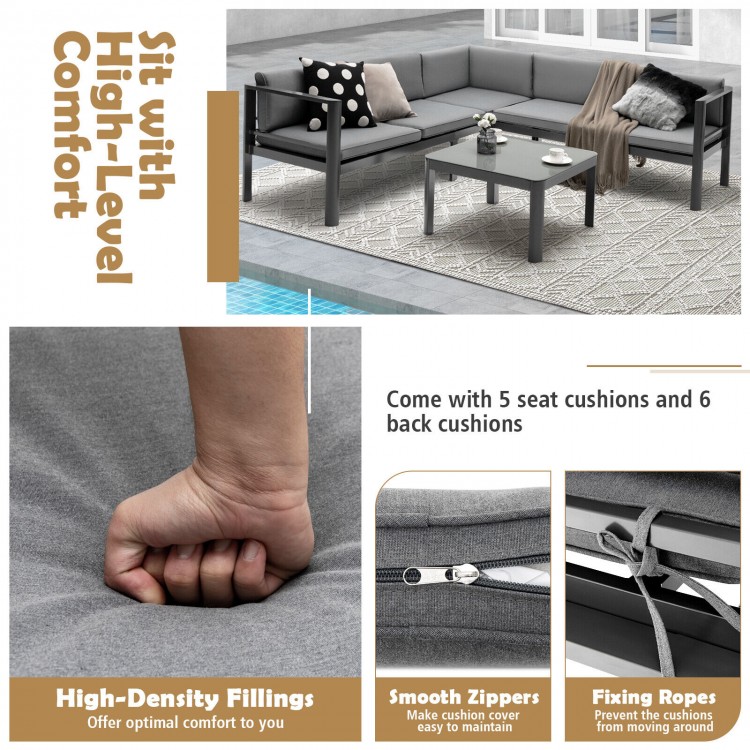3-piece aluminum patio furniture set with gray cushions, featuring a 6-level adjustable backrest for comfort.