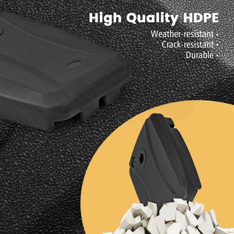 Close-up of the fillable universal offset umbrella base in black, made of durable HDPE, ideal for patio and poolside.