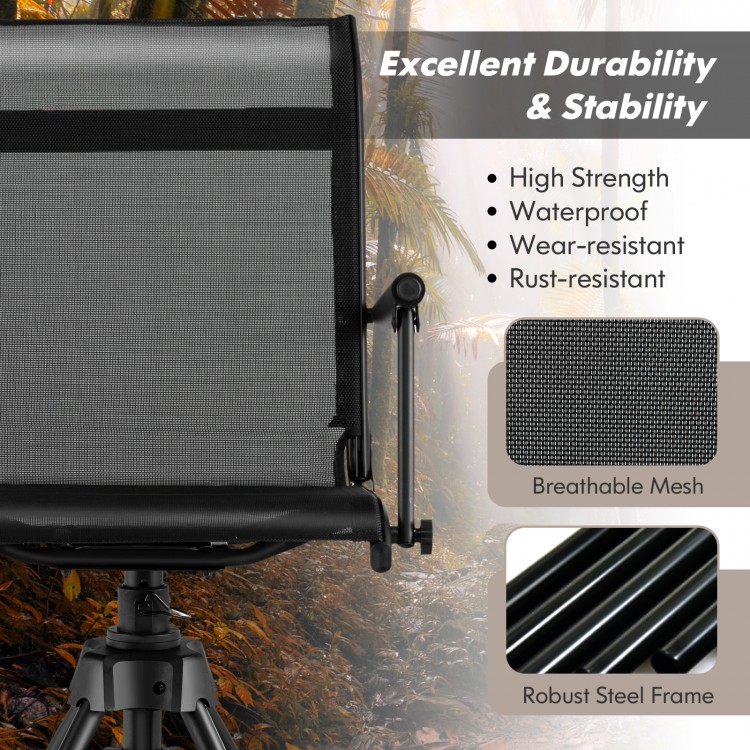 Folding swivel patio chair with breathable mesh and rustproof steel frame, showcasing adjustable leg features for.