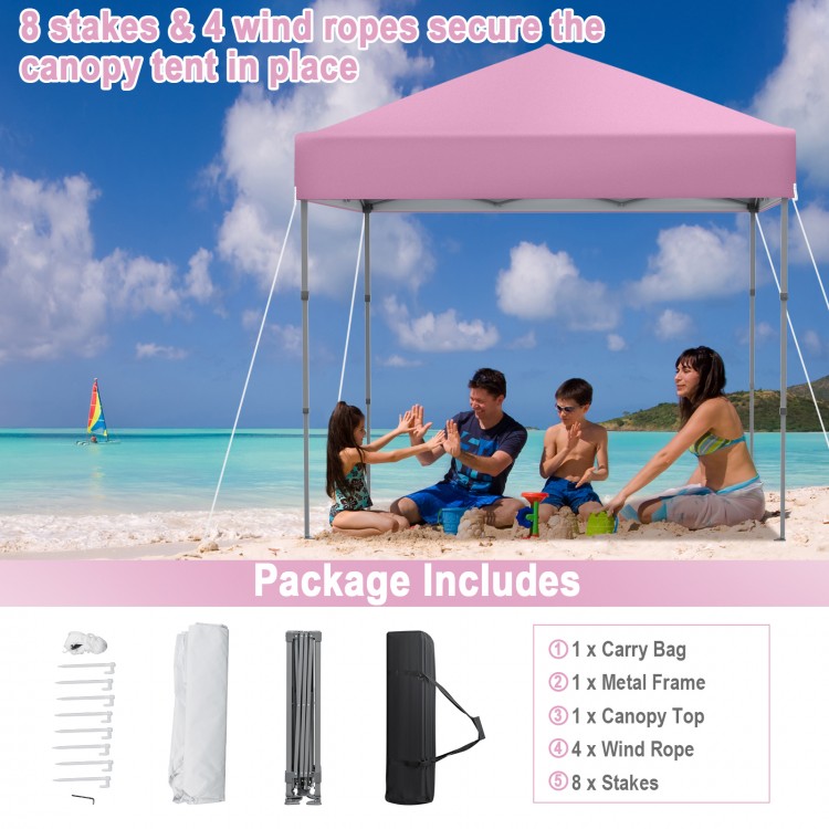 Outdoor pop-up canopy tent in pink, 6.6 x 6.6 feet, with UPF 50+ sun protection, perfect for gatherings and events.