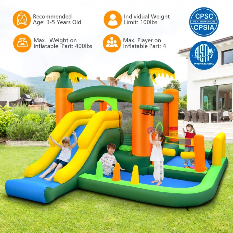 Big inflatable bounce house with slide, ball pits, and games for kids, made of durable oxford fabric for outdoor fun.